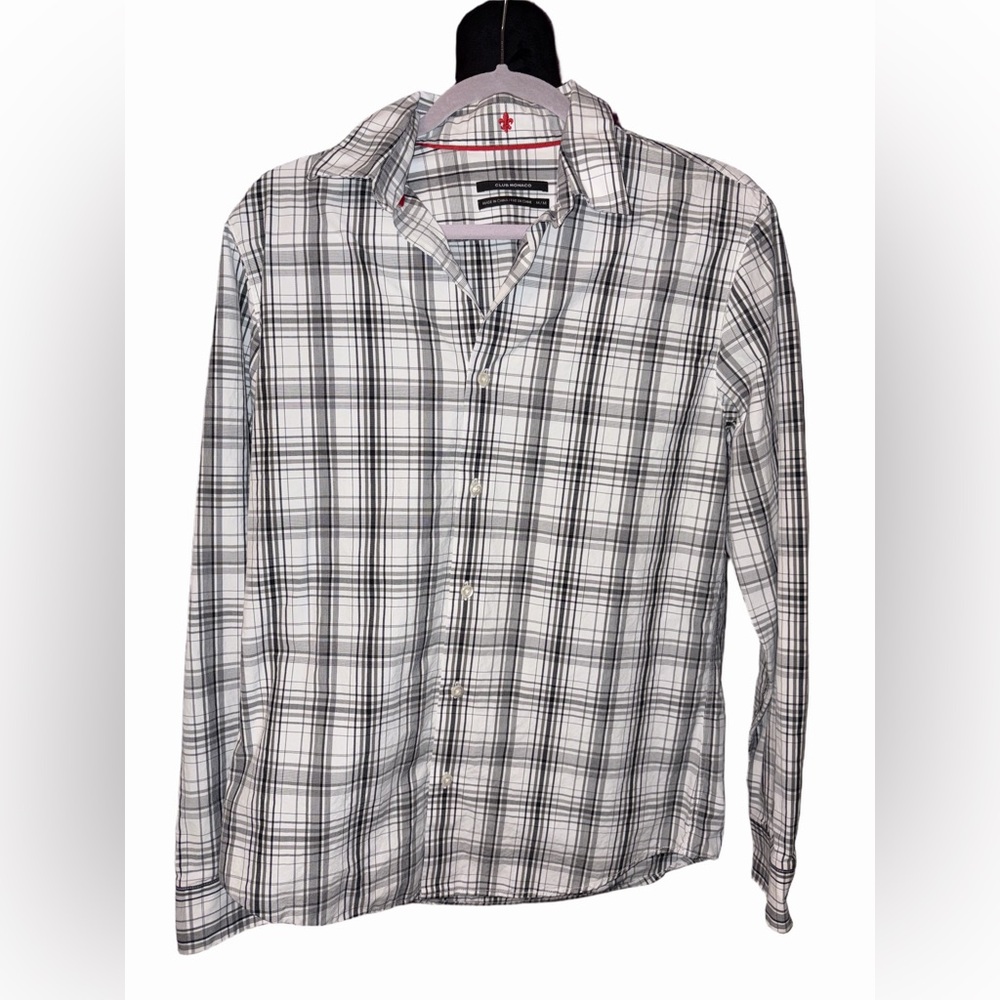 Club Monaco Black White Plaid Button Down Shirt Men’s M Cotton Casual Classic
